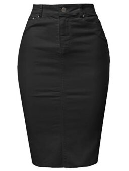A2Y Women's Slim Fit Rayon Knee Length Unhem Back Slit Denim Jean Pencil Skirt