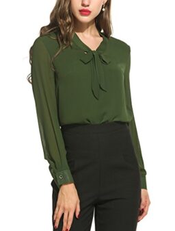 ACEVOG Chiffon Blouses for Women Dressy Bow Tie Neck Long Sleeve Work Shirt Formal Casual Wear