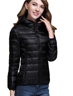 AKNHD Women Solid Hooded Zipper Pocket Slim Light Packable Down Jacket 25 Styles