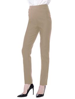 ANGGREK Dress Pants for Women Elastic Waistband Pull-on Straight Work Trouser Khaki S