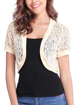 Abollria Women Short Sleeve Floral Lace Shrug Open Front Bolero Cardigan
