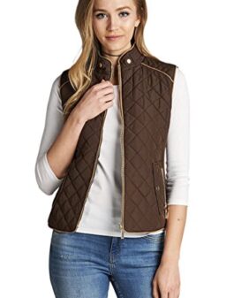 Active USA Quilted Padding Vest With Suede Piping Details Sizes From S-3XL (Brown-Small)