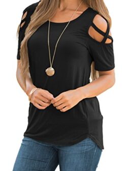 Adreamly Womens Loose Strappy Cold Shoulder Tops Basic T Shirts