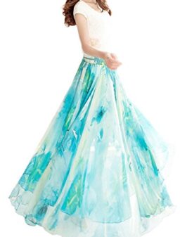 Afibi Boho Floral Long Summer Beach Chiffon Wrap Cover Up Maxi Skirt for Women