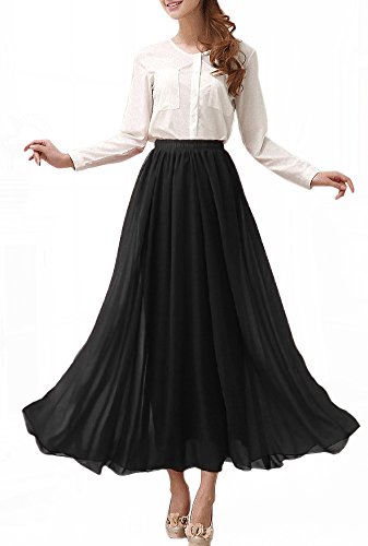 Afibi Womens Chiffon Retro Long Maxi Skirt Beach Ankle Length Skirt - Image 3
