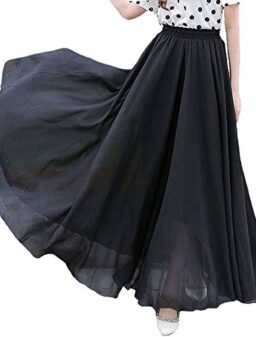 Afibi Womens Chiffon Retro Long Maxi Skirt Beach Ankle Length Skirt
