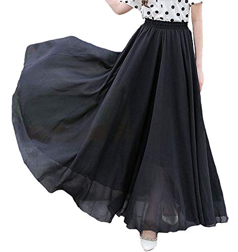 Afibi Womens Chiffon Retro Long Maxi Skirt Beach Ankle Length Skirt