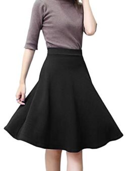 Afibi Womens Stretch Waist A-line Flared Skater Midi Skirt