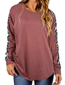 Aifer Womens Long Sleeve Shirts Crew Neck Pullover Sweatshirt Pattern Raglan Casual Tunic Tops