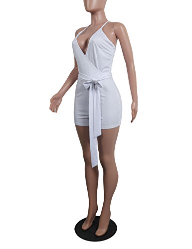 Akmipoem Women's Spaghetti Strap Romper Wrap Front V Neck Solid Shorts Jumpsuit with Belt - Image 6