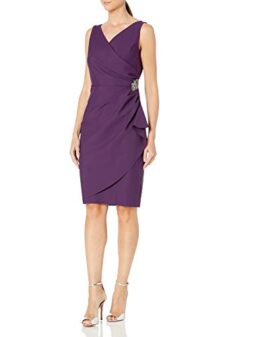 Alex Evenings Women's Slimming Short Ruched Dress with Ruffle(Petite and Regular)
