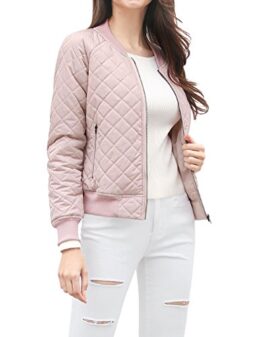 Allegra K Women's Raglan Long Sleeves Quilted Zip Up Bomber Jacket with Pockets