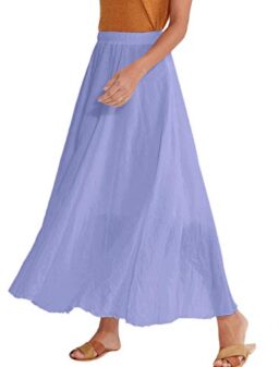 Amazhiyu Womens Bohemian Elastic Waist Flowing Maxi Skirts Cotton Linen Double Layer Long Skirt (Light Indigo, S)