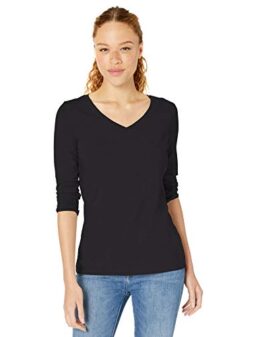 Amazon Essentials Women's Classic-Fit 3/4 Sleeve V-Neck T-Shirt (Available in Plus Size), Multipacks