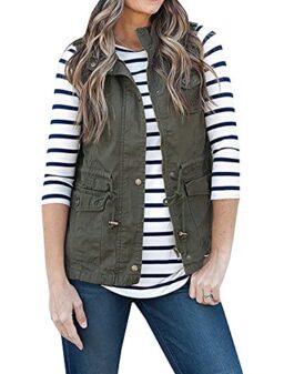 Annystore Women's Casual Sleeveless Lightweight Drawstring Botton Zipper Up Jacket Vest Coat with Pockets