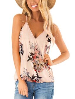 Aokosor Womens Deep V Neck Wrap Spaghetti Strap Tank Tops Summer Sleeveless Shirts Blouses