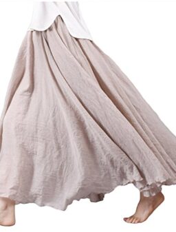 ASHER FASHION Women's Bohemian Style Elastic Waist Band Cotton Linen Long Maxi Skirt Dress Waist 23.0"-35.0"