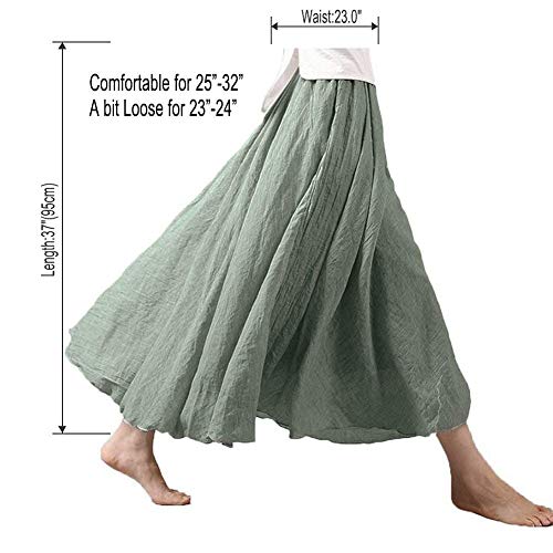 ASHER FASHION Women's Bohemian Style Elastic Waist Band Cotton Linen Long Maxi Skirt Dress Waist 23.0"-35.0" - Image 6