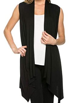 Azules Women's Sleeveless Asymmetric Hem Open Front Cardigan [Made in USA]