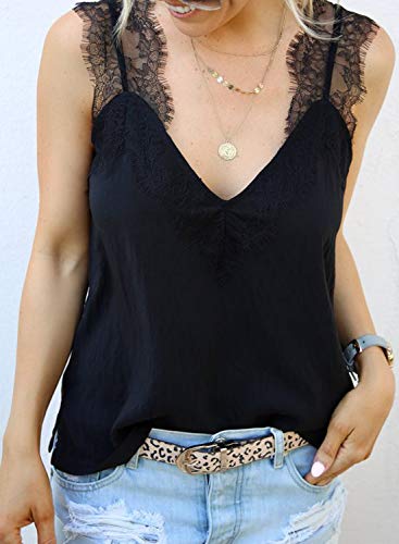 BLENCOT Women's V Neck Lace Strappy Cami Tank Tops Casual Loose Sleeveless Blouse Shirts - Image 3