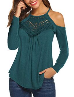 Bluetime Summer Tops for Women Short Sleeve T Shirts Cold Shoulder Casual Tops Tees