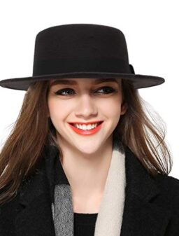 BOGIWELL Women's Classic Wool Felt Pork Pie Hat Flat Top Church Fedora Hat