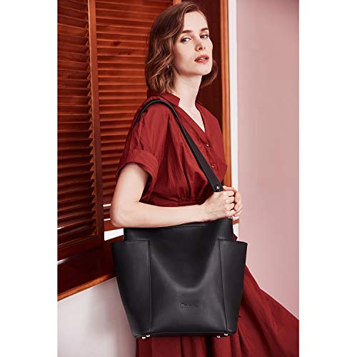 BOSTANTEN Genuine Leather Bucket Handbag Designer Hobo Shoulder Bags Tote Purses and Handbags Set with Clutch Purses - Image 3
