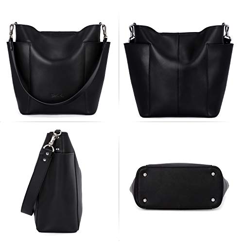 BOSTANTEN Genuine Leather Bucket Handbag Designer Hobo Shoulder Bags Tote Purses and Handbags Set with Clutch Purses - Image 4