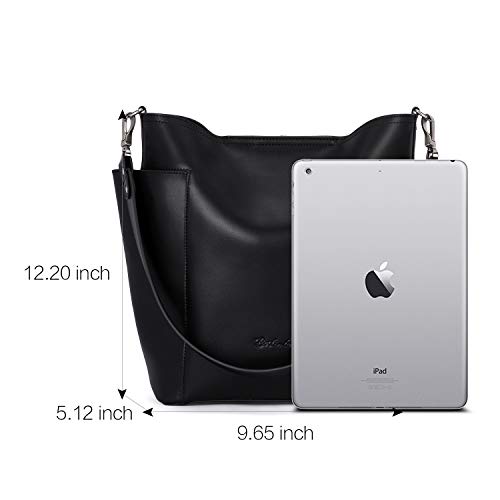 BOSTANTEN Genuine Leather Bucket Handbag Designer Hobo Shoulder Bags Tote Purses and Handbags Set with Clutch Purses - Image 5