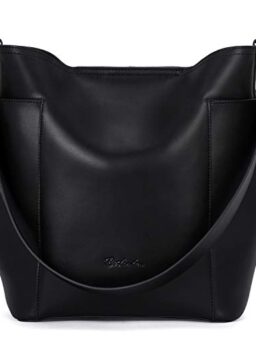 BOSTANTEN Genuine Leather Bucket Handbag Designer Hobo Shoulder Bags Tote Purses and Handbags Set with Clutch Purses