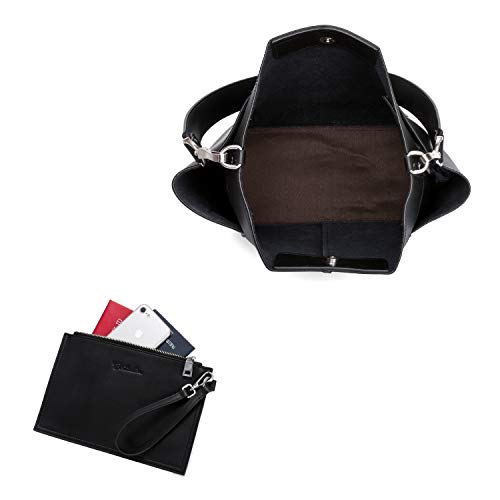 BOSTANTEN Genuine Leather Bucket Handbag Designer Hobo Shoulder Bags Tote Purses and Handbags Set with Clutch Purses - Image 6