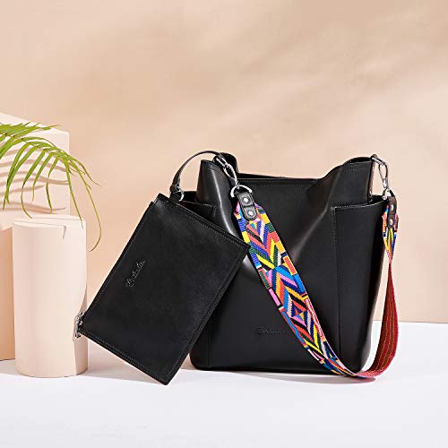 BOSTANTEN Genuine Leather Bucket Handbag Designer Hobo Shoulder Bags Tote Purses and Handbags Set with Clutch Purses - Image 8