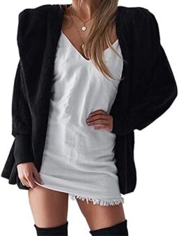 BTFBM Women Casual Long Sleeve Cardigan Warm Hooded Jacket Winter Coat Outwear (Black, Small)