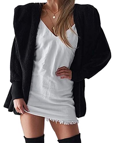 BTFBM Women Casual Long Sleeve Cardigan Warm Hooded Jacket Winter Coat Outwear (Black, Small)