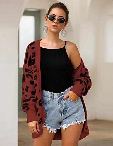 BTFBM Women Fashion Leopard Print Button Down Long Sleeve Soft Loose Knit Sweater Cardigan Coat Fall Winter Outwear - Image 3