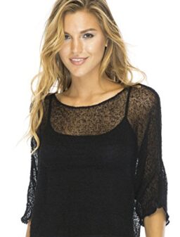 Back From Bali Womens Sheer Blouse Top Lightweight Knit Shrug Sweater Poncho