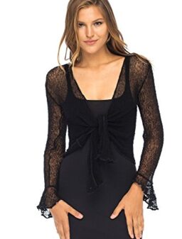Back From Bali Womens Sheer Shrug Bolero Long Sleeves Cropped Cardigan Lite Bell Sleeves