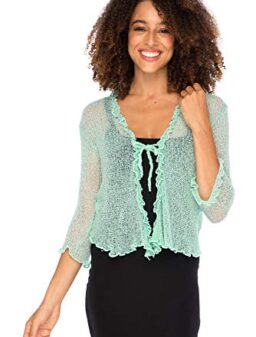 Back From Bali Womens Sheer Shrug Cardigan Sweater Ruffle Lightweight Knit