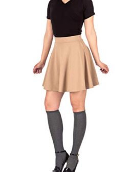 Basic Solid Stretchy Cotton High Waist A-line Flared Skater Mini Skirt