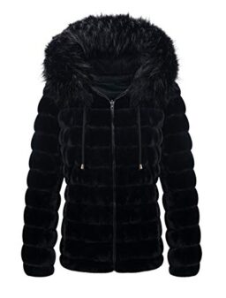 Bellivera Women Double Sided Faux Fur Jacket Spring and Winter Fashion Reversible Hood Puffer Coat with Fur Collar