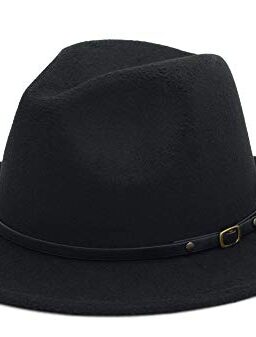 Besoogii Women Men Vintage Wide Brim Belt Buckle Panama Felt Fedora Hat