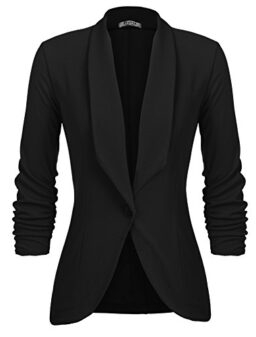 Beyove Women's 3/4 Stretchy Ruched Sleeve Open Front Lightweight Work Office Blazer Jackets (S-3XL)