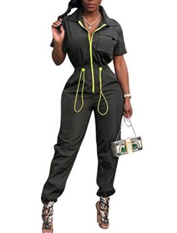 Bluewolfsea Women's One Piece Pants Outfits Colorblock Windbreaker Long Sleeve Zipper Front Hoodie Jumpsuit Romper