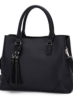CATMICOO Satchel Handbags for Women Purses Ladies Shoulder Bag with Detachable Double Tassels (Black)