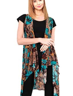 CCFW Floral Printed Open Front Drape Cardigan Scarf Vest