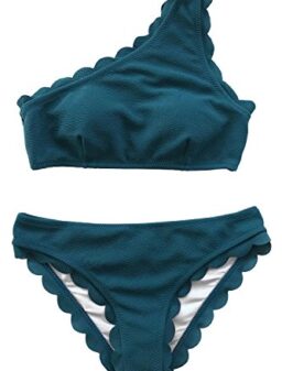 CUPSHE Women's Solid Wavy Edge One-Shoulder Bikini Set Rain of Petals