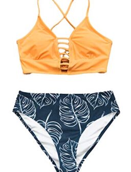 CUPSHE Women’s Bikini Swimsuit Floral Print Lace Up Multi Color Strappy Two Piece Bathing Suit