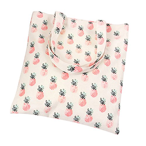 Caixia Women's Tropical Pineapple Patern Canvas Tote Shopping Bag Beige - Image 3