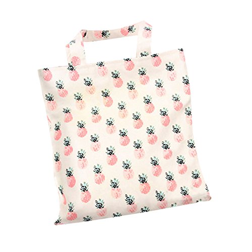 Caixia Women's Tropical Pineapple Patern Canvas Tote Shopping Bag Beige - Image 4