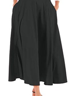 Calvin&Sally Women's Casual Flowy Dress Long Maxi Skirt High Waist Pleated Midi Skirt with Pockets